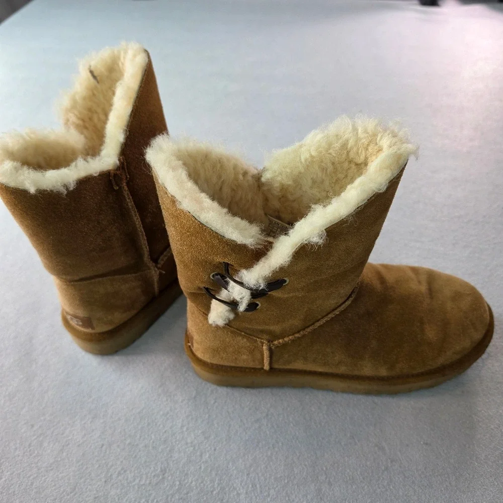 UGG Gita Chestnut Suede Sheepskin Bow Boots Womens 9 Coquette Boho